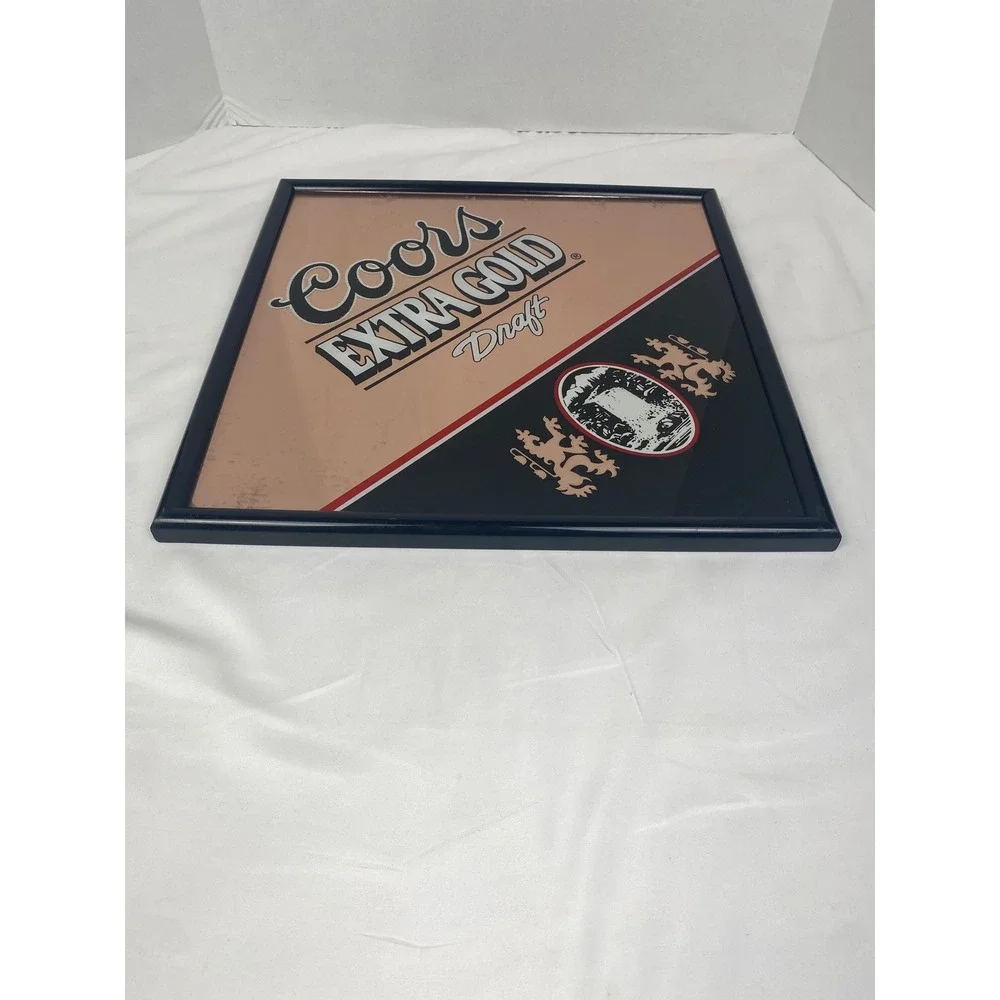 Coors Extra Gold Draft Bar Mirror 16x16 Gold Black Acryl Etch Sign 1993 Vintage